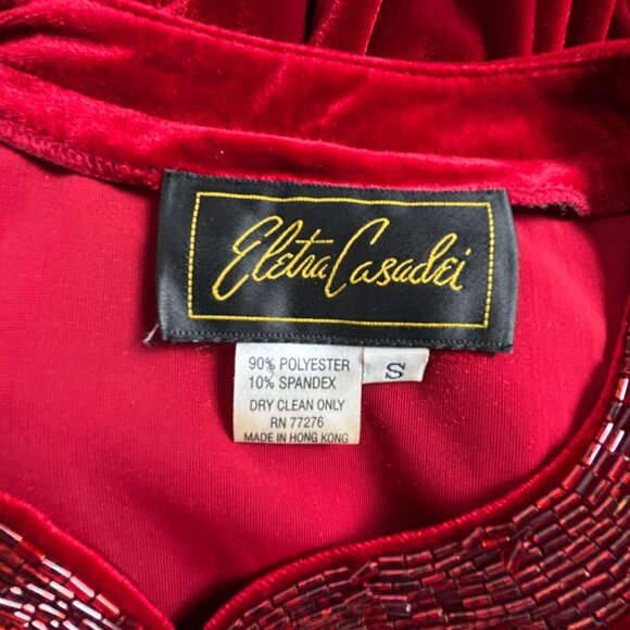 Eletra Casadei Womens Red Velvet Beaded Trim Cardigan Jacket Size Small Stretch - Picture 3 of 7